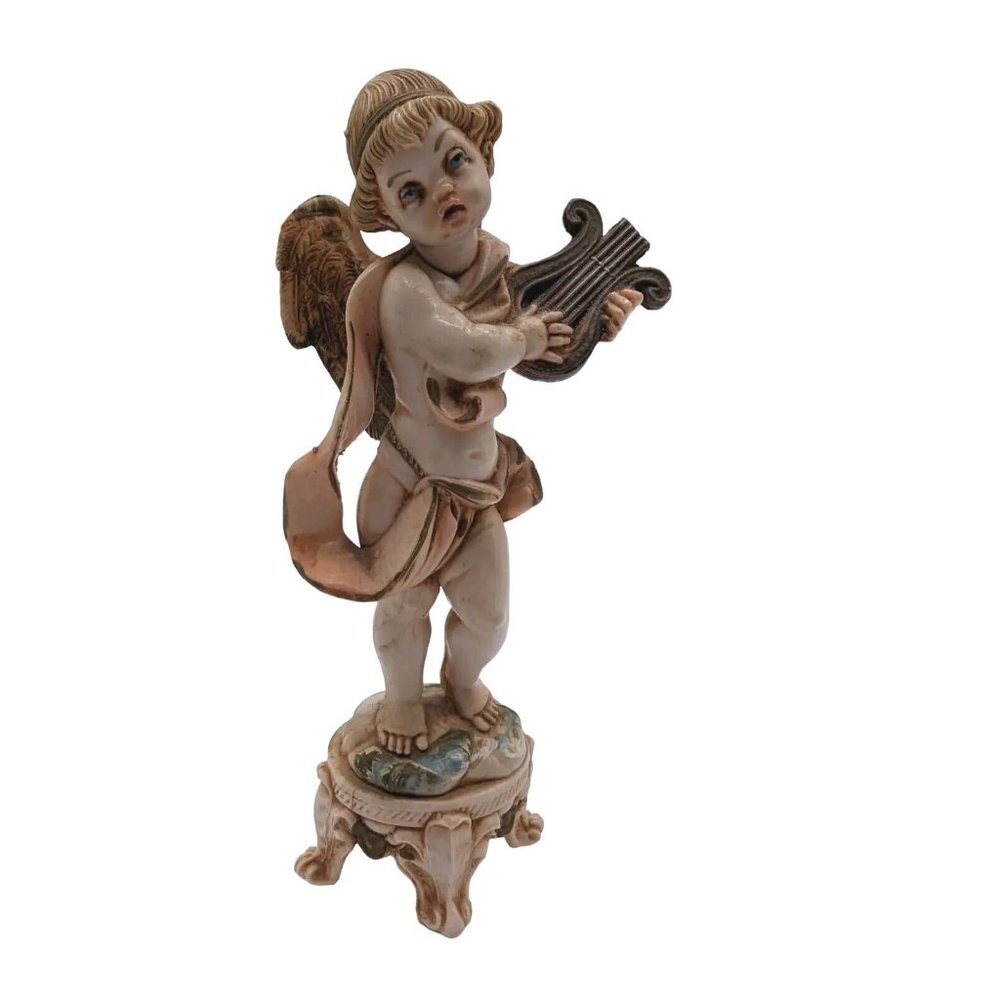 Vintage Fontanini Depose Italy Angel Cherub Cupid Playing Harp Figurine